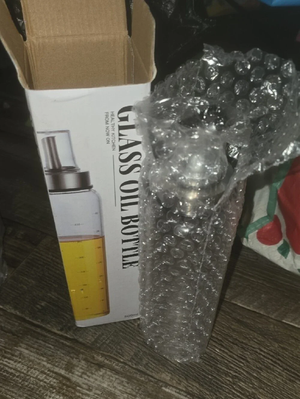 Glass Oil Bottle - Clear Glass with Silver Top